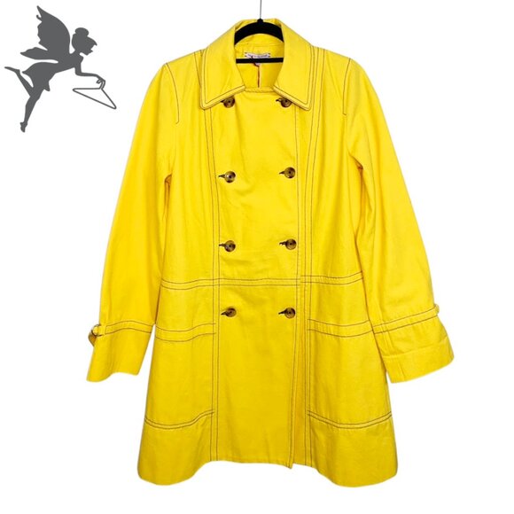 FRANCIS VALENTINE Double Breasted Cotton Trench Coat With Contrast Stitching - Picture 6 of 10